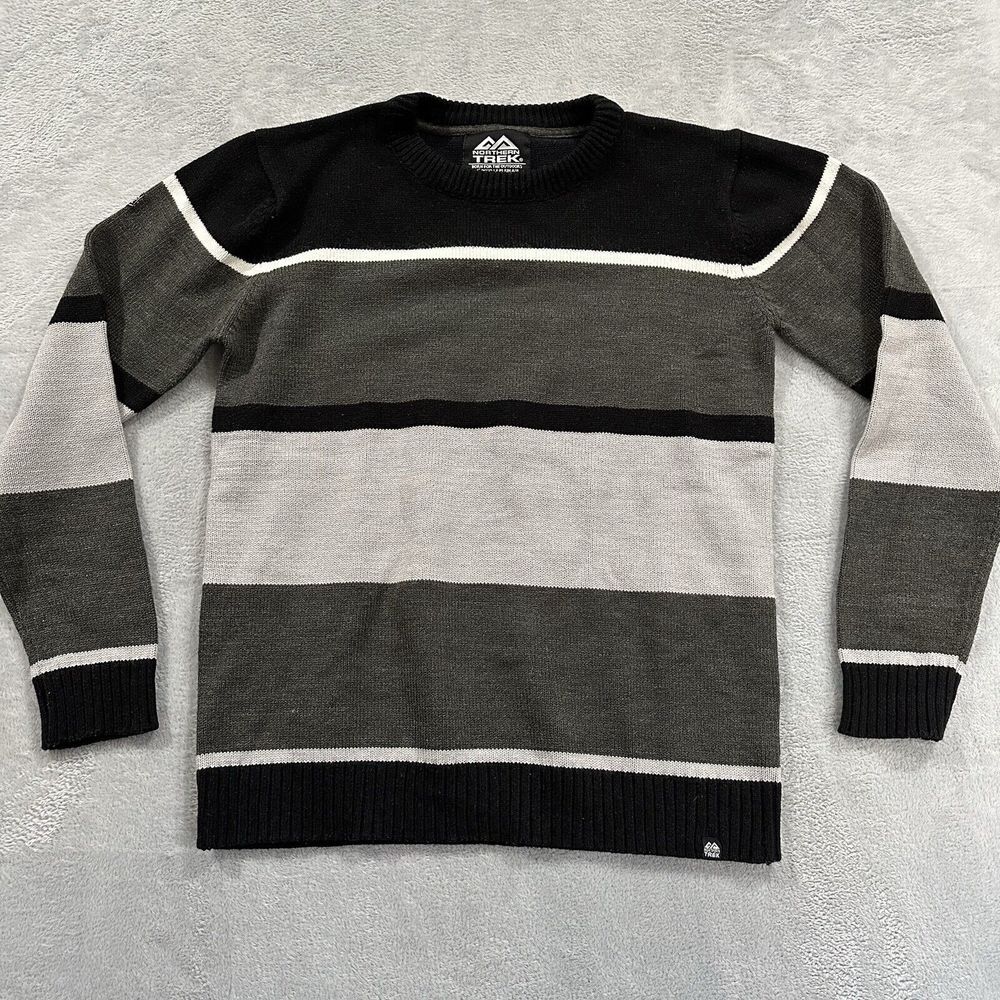 Northern Trek Sweater Men Large Black Grey Colorblock Y2K Vintage